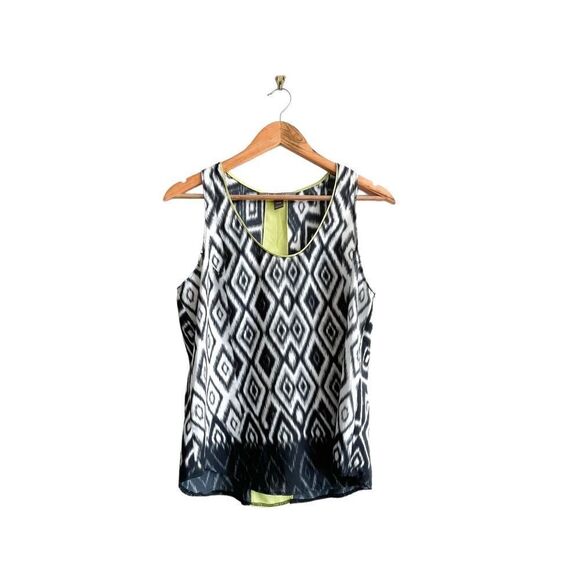 Charlie Jade Tribal Racerback Tank Sleeveless Blouse Black White Lime Women's M - Picture 1 of 7